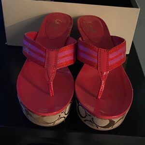 Coach Pink and Red Platform Thong Sandals